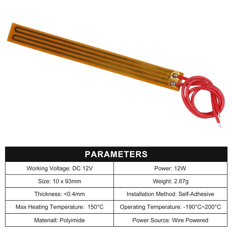 Coliao 6pcs Film Heater Plate Adhesive Pad 12V 12W 10mmx93mm PI Heating Elements Film Strip Heater Adhesive Polyimide Heater Plate - Image 3